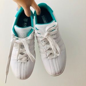 K-Swiss white sneakers with green sole